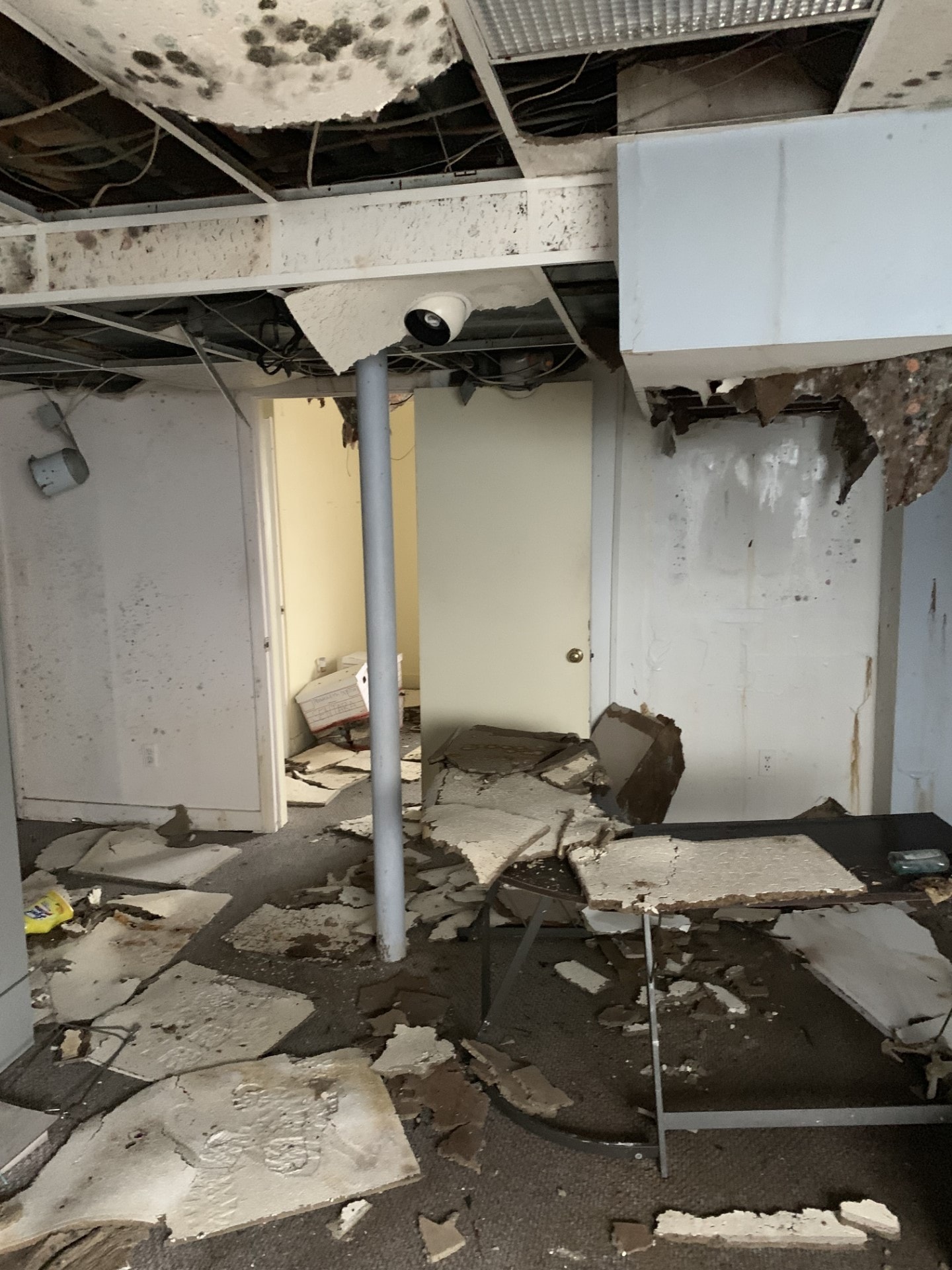 Water damage cleanup in progress